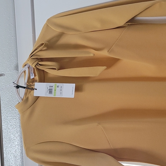 Calvin Klein Long Sleeve Bow Tie Yellow Sheath Dress Size 4 - Picture 6 of 12